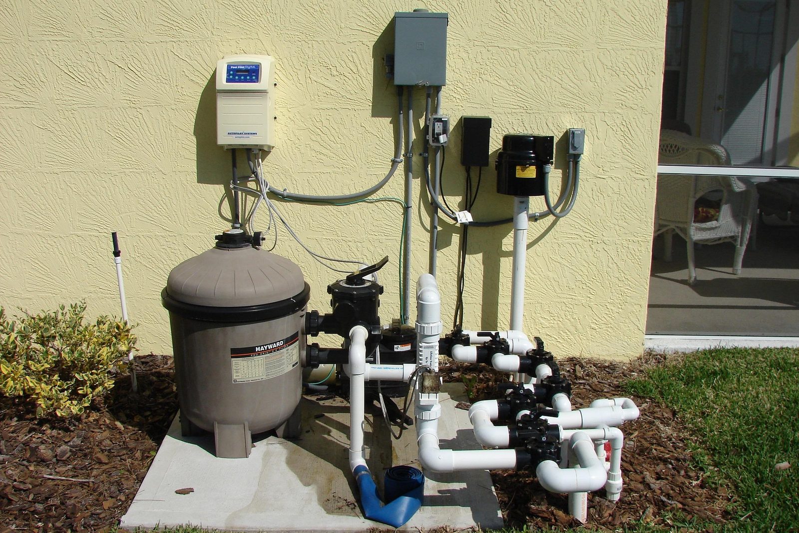 A residential pool equipment pad.